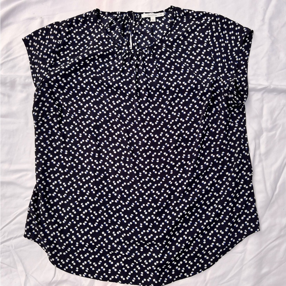 Fun2Fun Navy Blue short sleeved Blouse with Polka Dots.